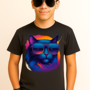 ArhamKnits Neon Cool Cat Graphic Tee – Chill Vibes Edition